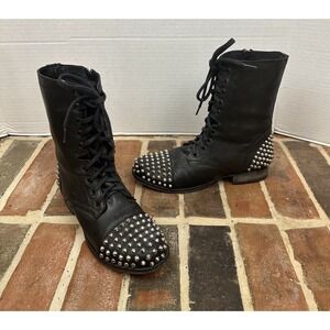 Steve Madden Tarnney Black Leather Boots Spiked Gothic Biker Combat Women's 7.5